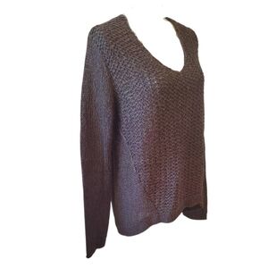 RDI Olive Green Open Knit V-Neck Sweater Textured Long Sleeve Pullover Size XL